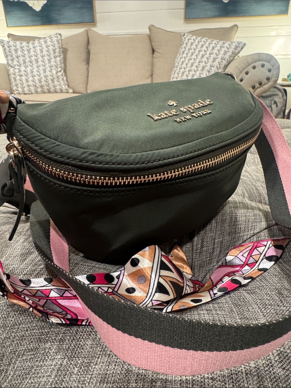 Kate Spade Bag Watson Lane Varsity Stripe Green Pink Betty Nylon Belt Bag - Picture 3 of 17